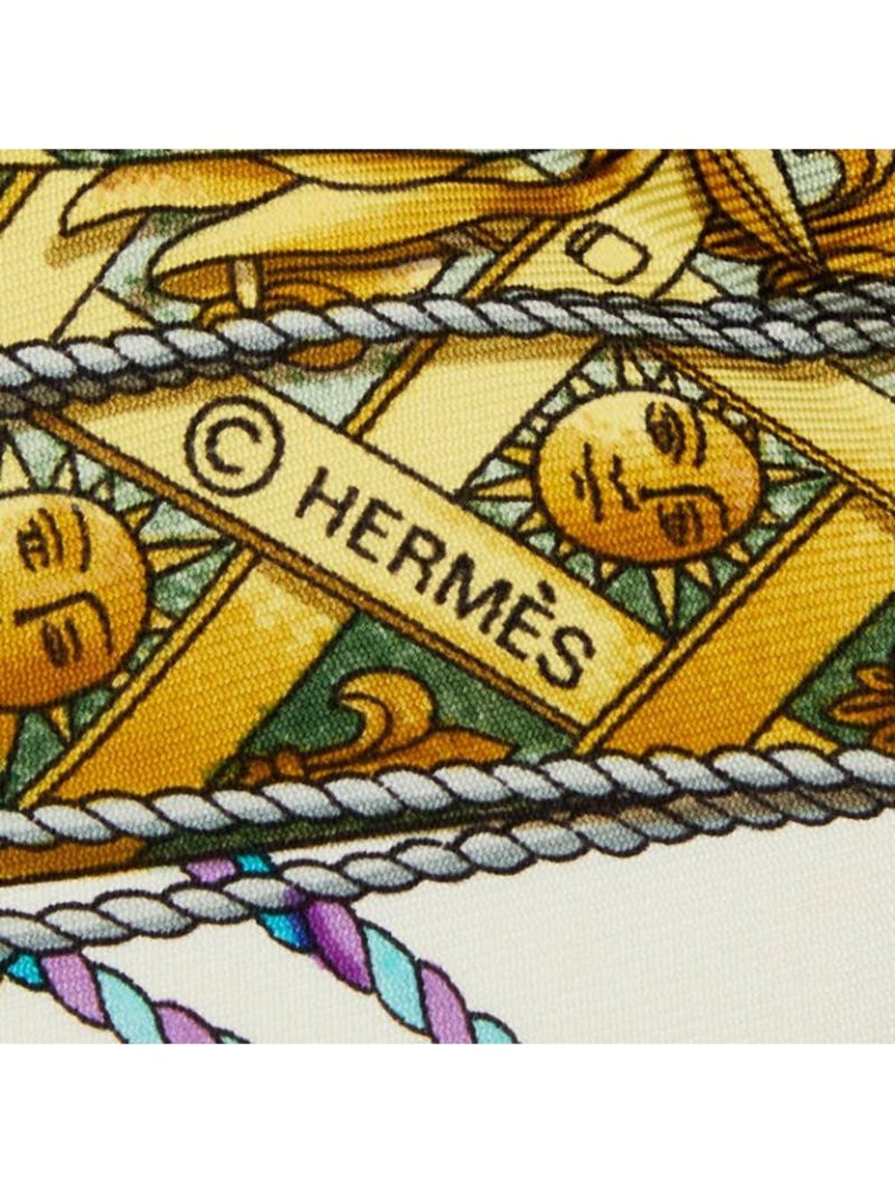 Hermes Carre 90 les Tambours Taiko Beige Scarf White Multicolor Silk - Picture 6 of 6